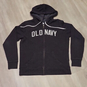🛍Old Navy Full Zip Charcoal Grey Drawstring Hooded Sweatshirt Womens Size S‎